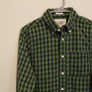 a&f / collared shirt / green and navy plaid